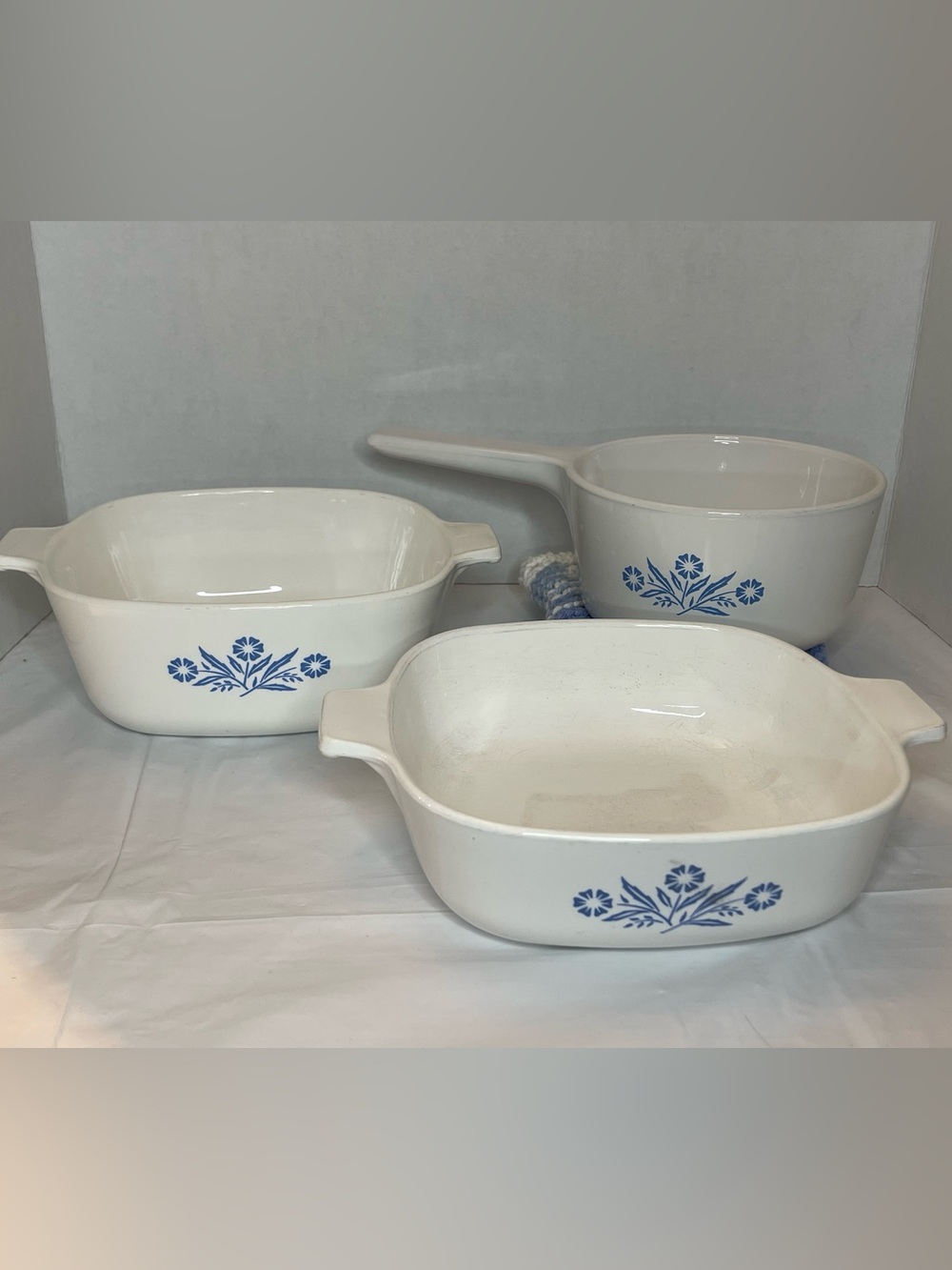 Corningware White Bakeware Set with Blue Floral Motif